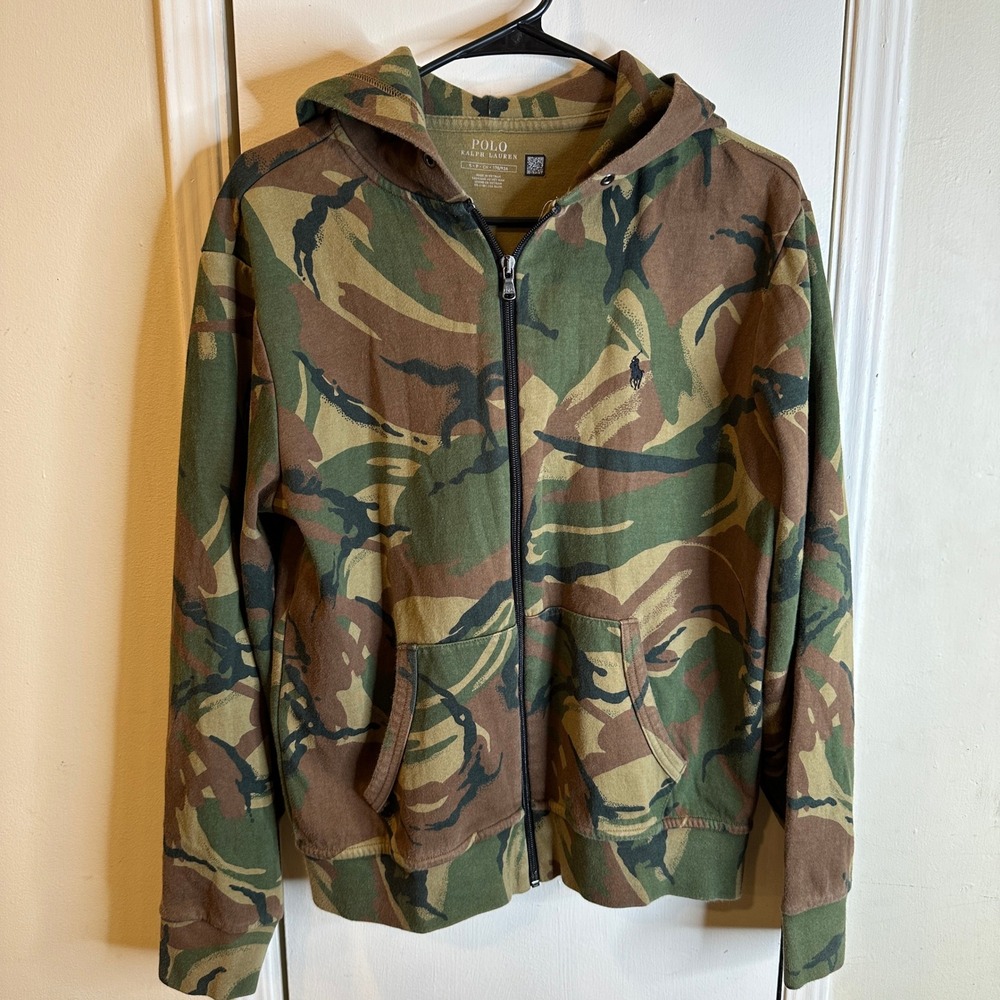 Polo Ralph Lauren Mens Camo Full Zip Hoodie Sweatshirt Green Brown Small